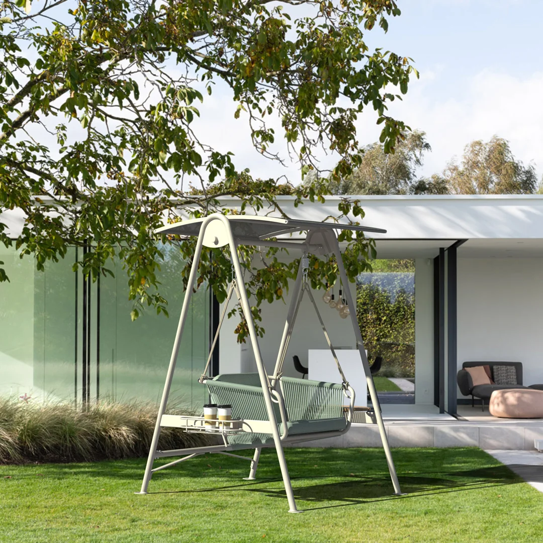 

Garden Furniture Double Hanging Swing Modern Rope Weave Aluminum Frame Patio Swing Hanging Chairs