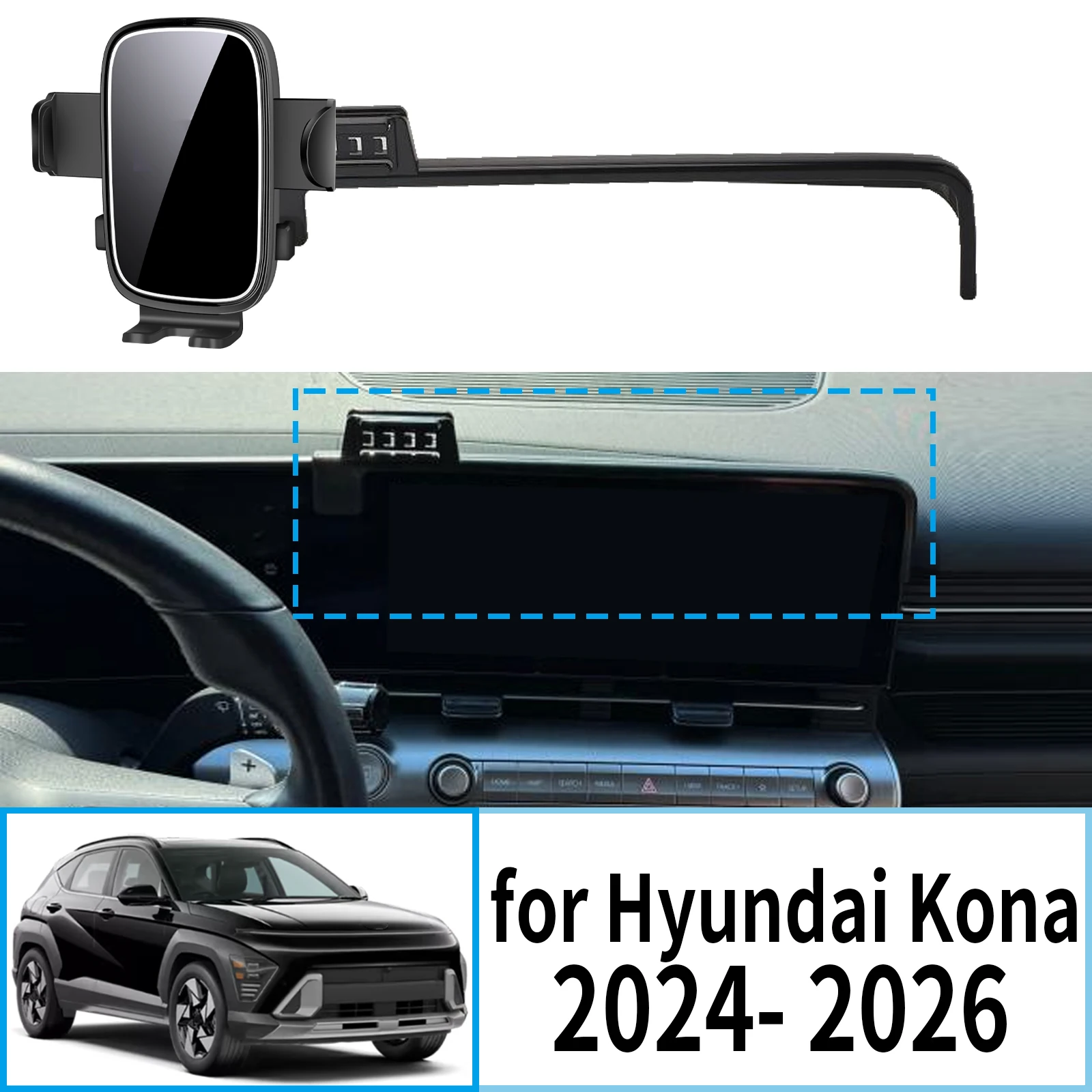 

for Hyundai Kona 2024 2025 2026 Stable Clip-On Phone Holder​​ Mount Screen Base No Vibration​ Car accessoires