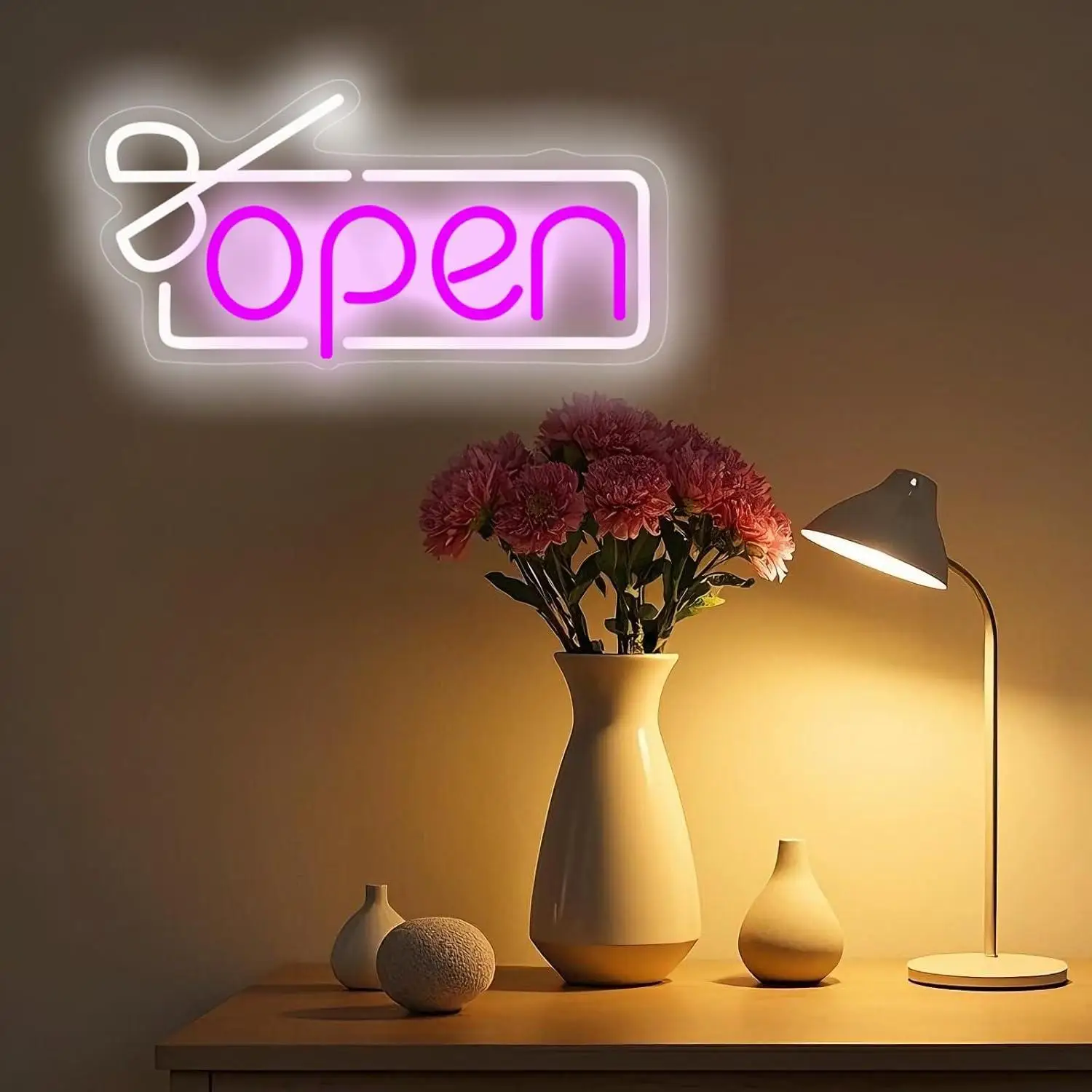 Open Neon Sign for Hair Salon USB Powered LED Dimmable Neon Lights for Beauty Shop Barbershop Wall Decor Gifts for Hairdresser