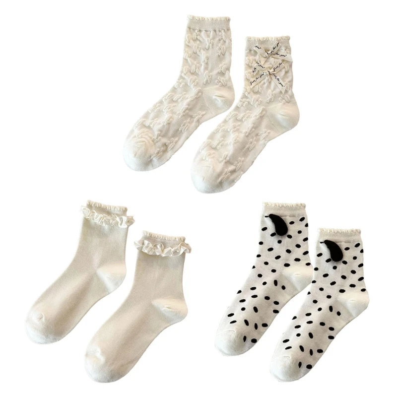 

Ruffle Ribbed Socks High School Girls Long Socks Solid Color Cotton Socks