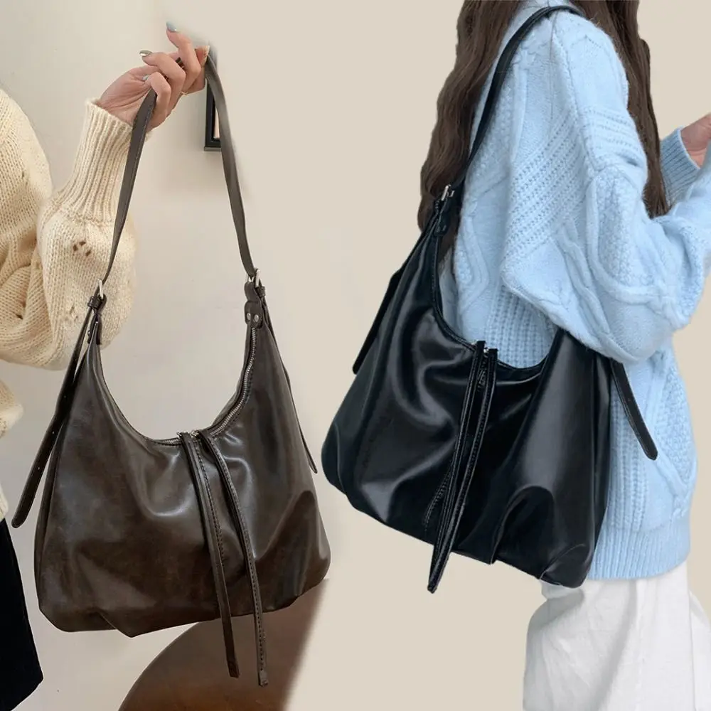 

Trendy Large Capacity Pu Shoulder Bag Solid Color Brown Tote Bag Handbag Black Ladies Crossbody Bag Girls