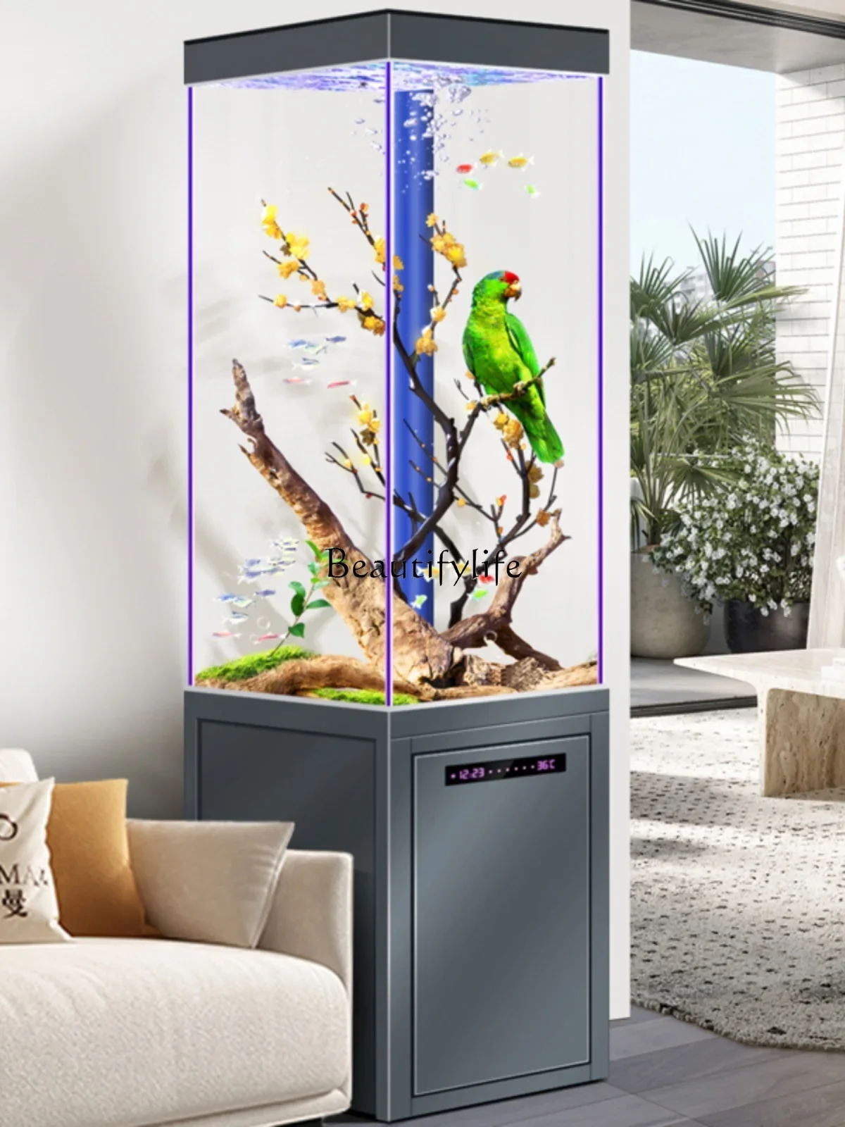 

yj9 Fish Globe Living Room Vertical Floor Small Ecological Cycle Change Water Super White Glass Bottom Filter