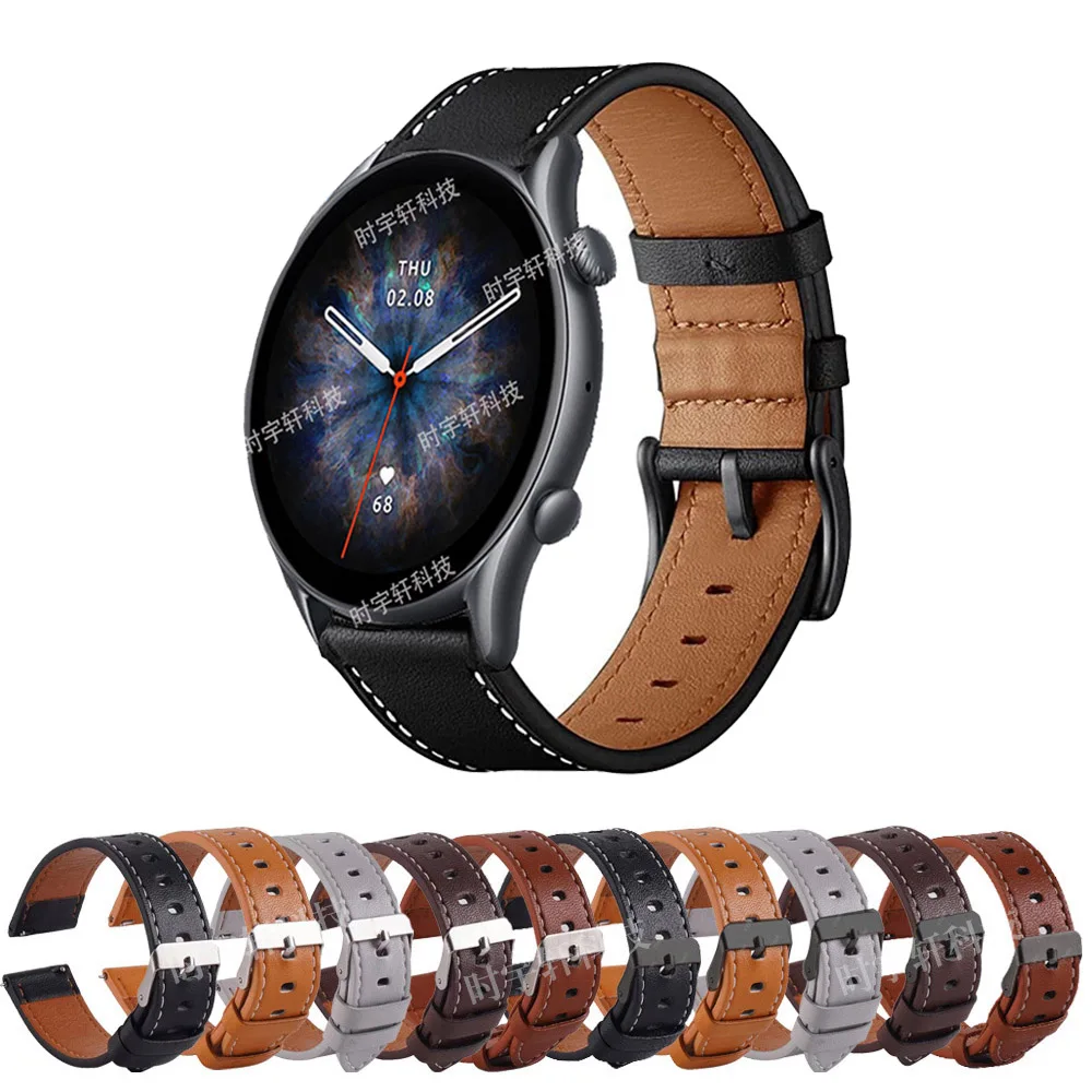 22mm Leather Strap For Amazfit GTR 3 Pro Smartwatch Bracelet Band For Amazfit Bip 5/GTR 4 2 2E/47mm/Pace/Stratos 3 Accessories