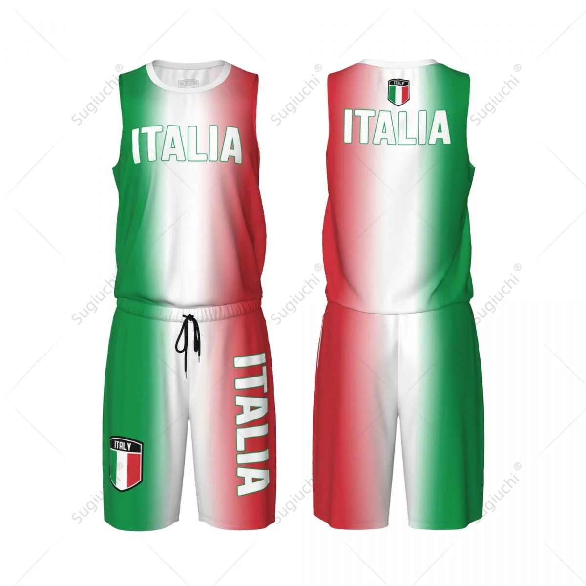 Men Italy Flag Basketball Jersey Set Mesh Shirt & Pants Sleeveless Exclusive Team-up Custom Name Nunber Unisex