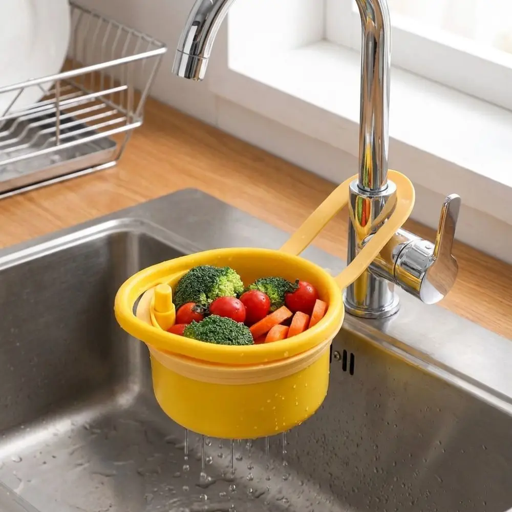 Hanging Sink Strainer Basket Detachable Quickly Drain Food Garbage Filter Press-Type Bottom Release Plastic Fruit Washing Basin