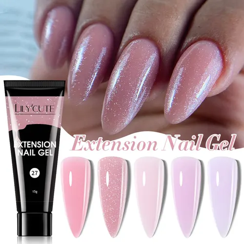 LILYCUTE-esmalte de uñas de Gel de extensión rápida, color rosa desnudo brillante, para uñas de Gel duro UV de larga duración, barniz acrílico, Gel de extensión de uñas