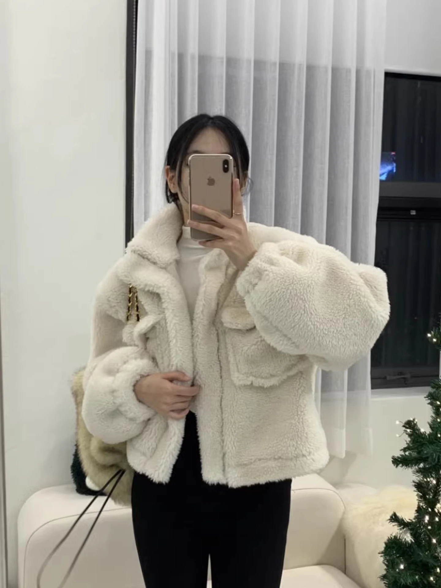 

Ladies' Lamb Fur Jaet Zipper ort Sle Stand Collar Padded Coat Pure Color Autumn Winter Loose Fit Casual Outerwear