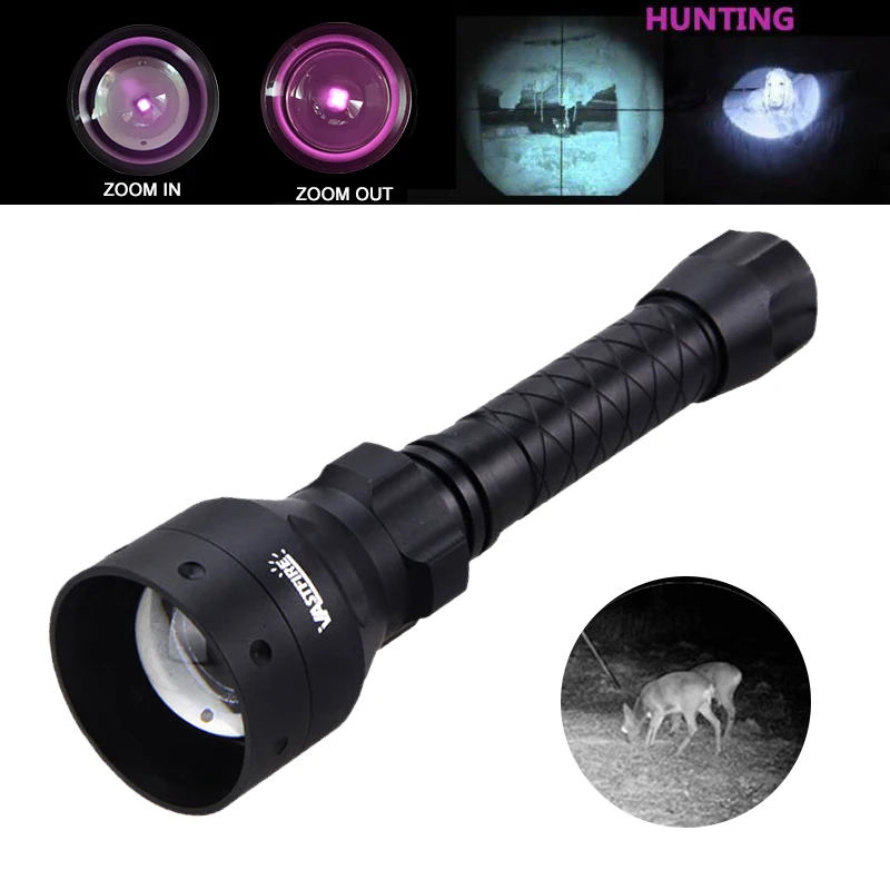 Zoomable Infrared Light Hunting Torch Adjustable IR Flashlight Black 940 nm Night Vision illuminator+18650+Charger+Mount+Switch