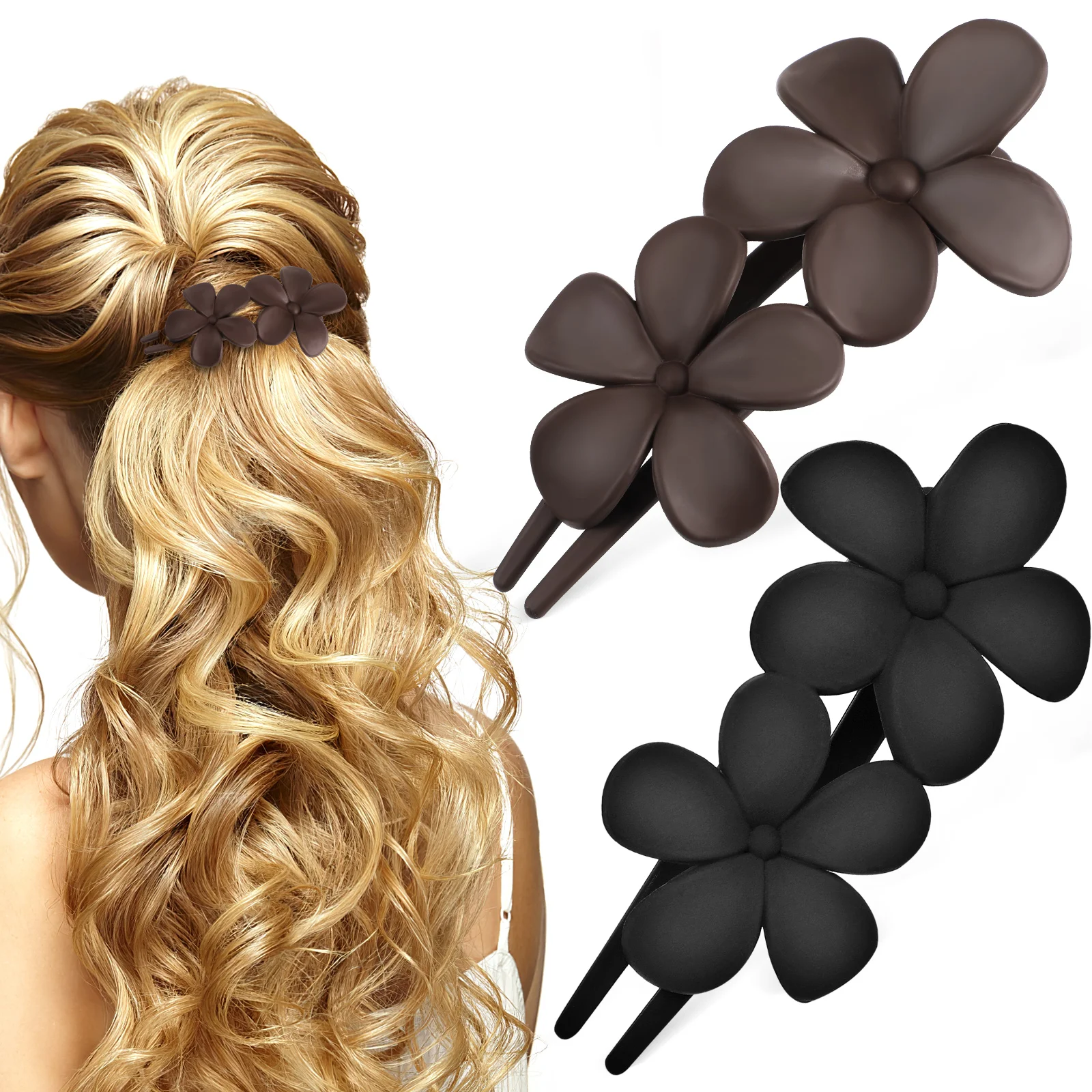 

2 Pcs Flower Hair Clips for Women Flat Claw Thick Hair Bride Party Plastic Elegant Stylish Wedding Accessories