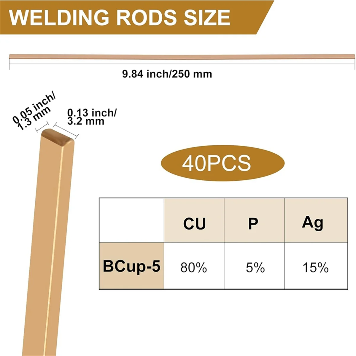 

AA25 40pcs, Brazing Rods, Welding Rods, Bcup-5 15% Silver Solder, Welding Sticks,9.84x0.05x0.13in Alloy Phosphor Welding Rod