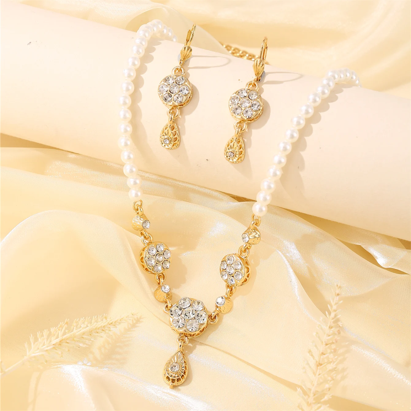 Algerian Style Bridal Necklace Earrings Set Rhinestones Embellished With Pure Handcrafted Wedding Decoration Jewelry