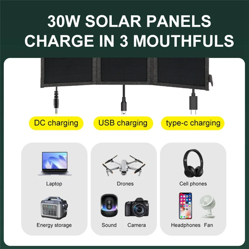Exquisite-Portable Foldable Solar Panel Charger Waterproof Solar Panel Kit 30W For Outdoor Camping Solar Battery Charger