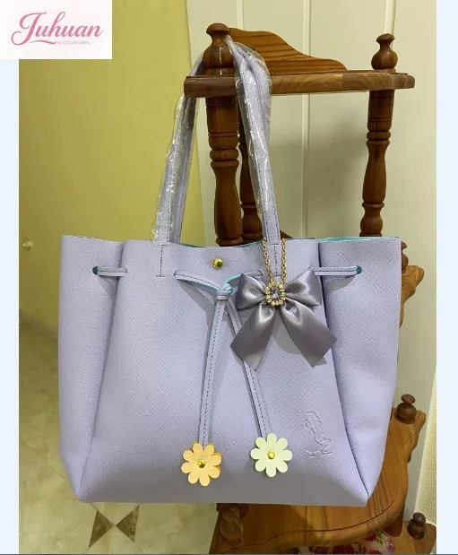 

Japanese Daily Commute Fashion Simple Women's Bag Petal Drawstring Large Capacity Portable Shoulder Bags Sweet Purple Tote Bag