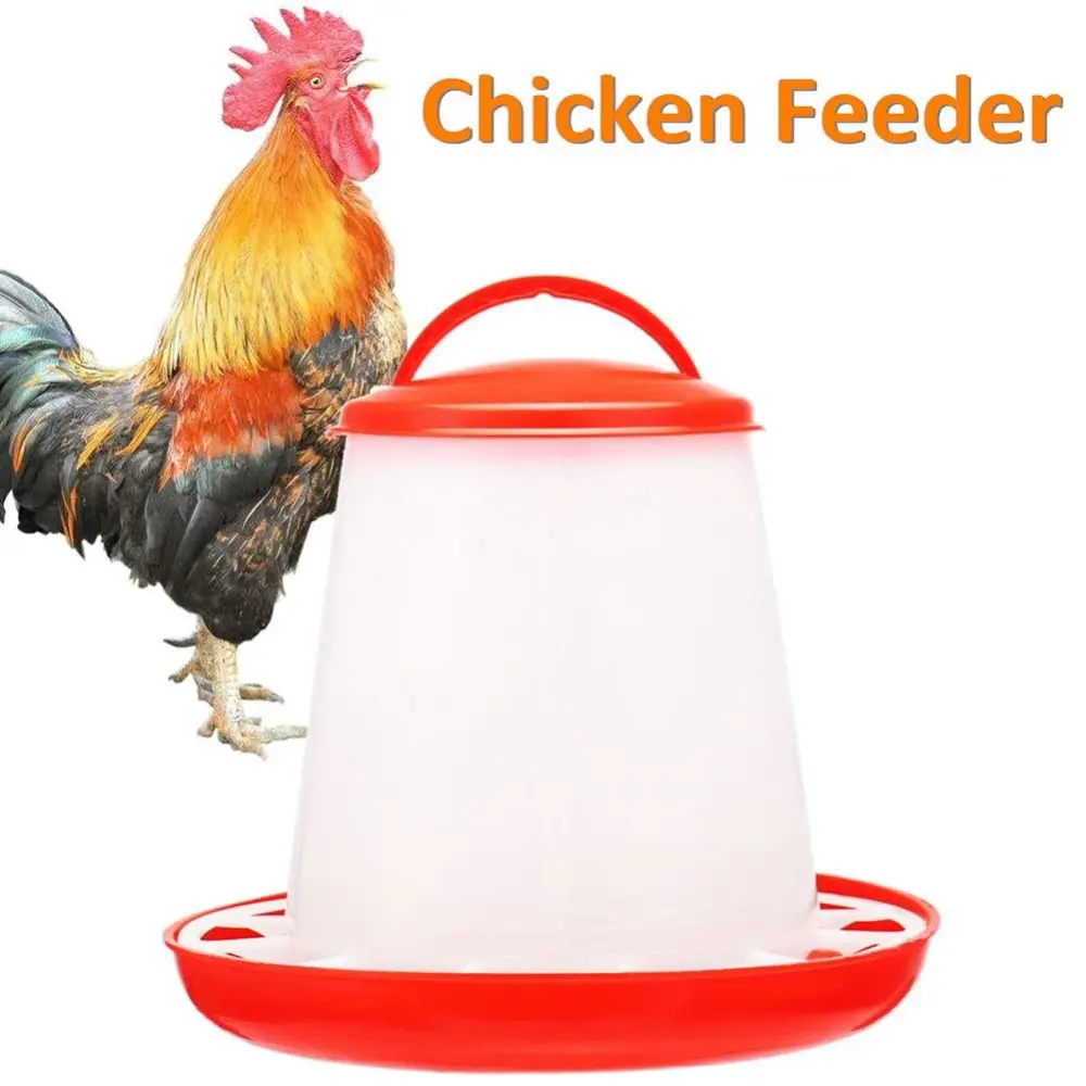 Plastic 1.5Kg Chicken Water with Lid Handle Feeders Feed Bucket Poultry Tool Farm Supplies