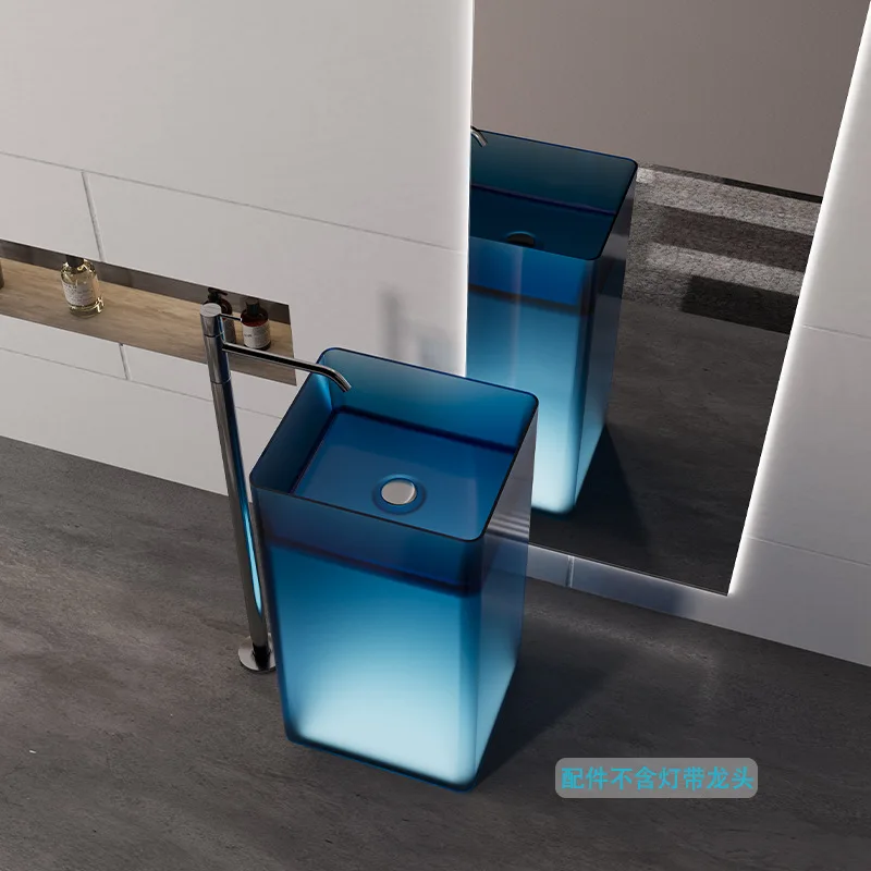 

Artistic transparent resin column basin for family hotel bathroom, independent floor standing washbasin, cream style GN167XL