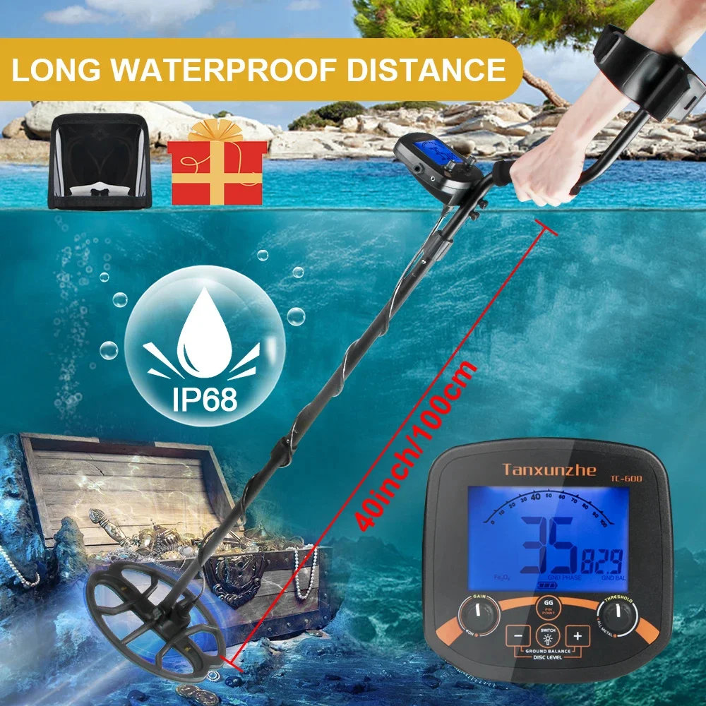 Metal Detector Professional Underground Depth Gold Detector Treasure Handheld High Frequency Pinpoint Detecting TC-600