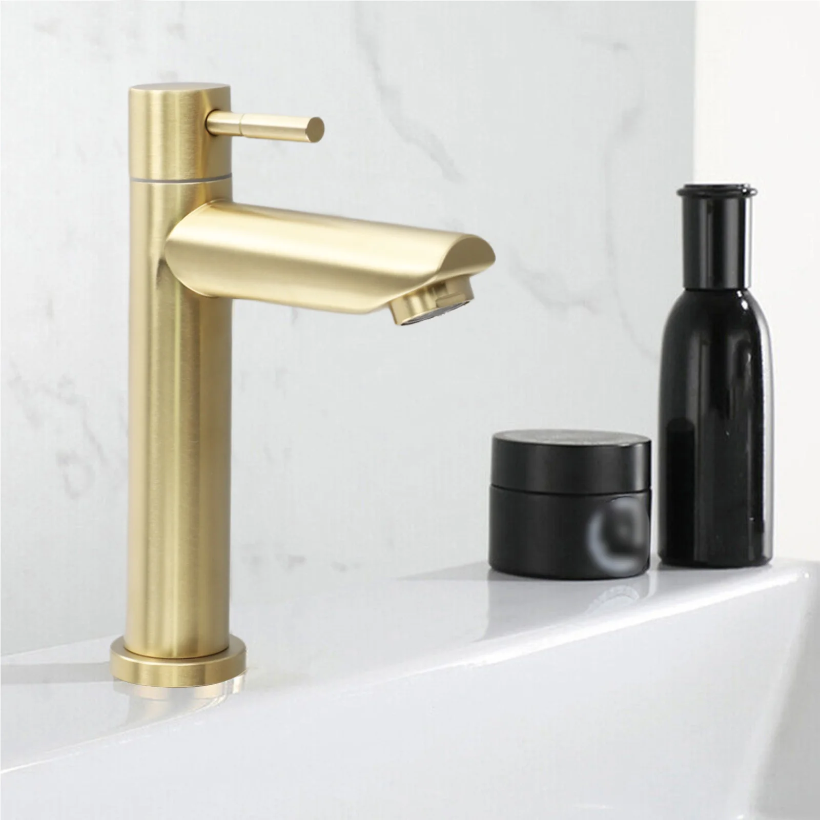 Antique Design Bathroom Basin Tap Vintage Brushed Gold Cold Faucet SUS304 Stainless Steel Anti Leakage Performance