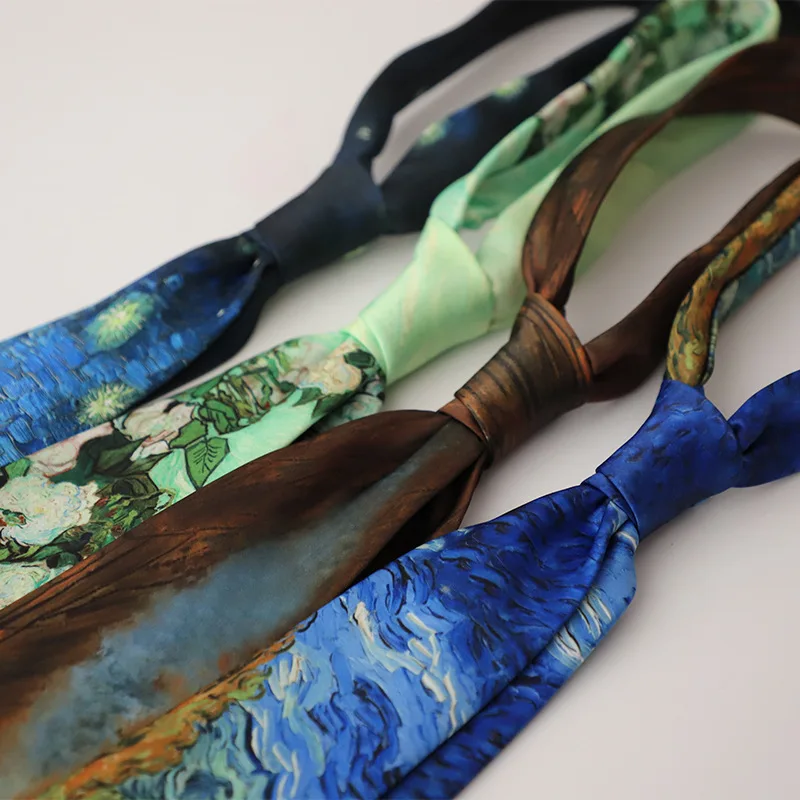 8CM New Fashion Oil Painting Neck Ties For Men Star Moon Retro Fun Wide Slim Necktie Accessories Daily Wear Wedding Party Gifts