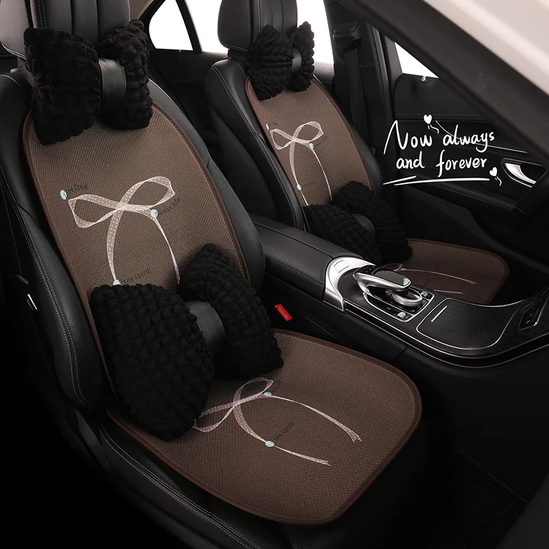 2026 New Arrival Lacebowknot Four Seasons Universal Flax Rear Fart Cushion Pad Fashion Car Seat Cover