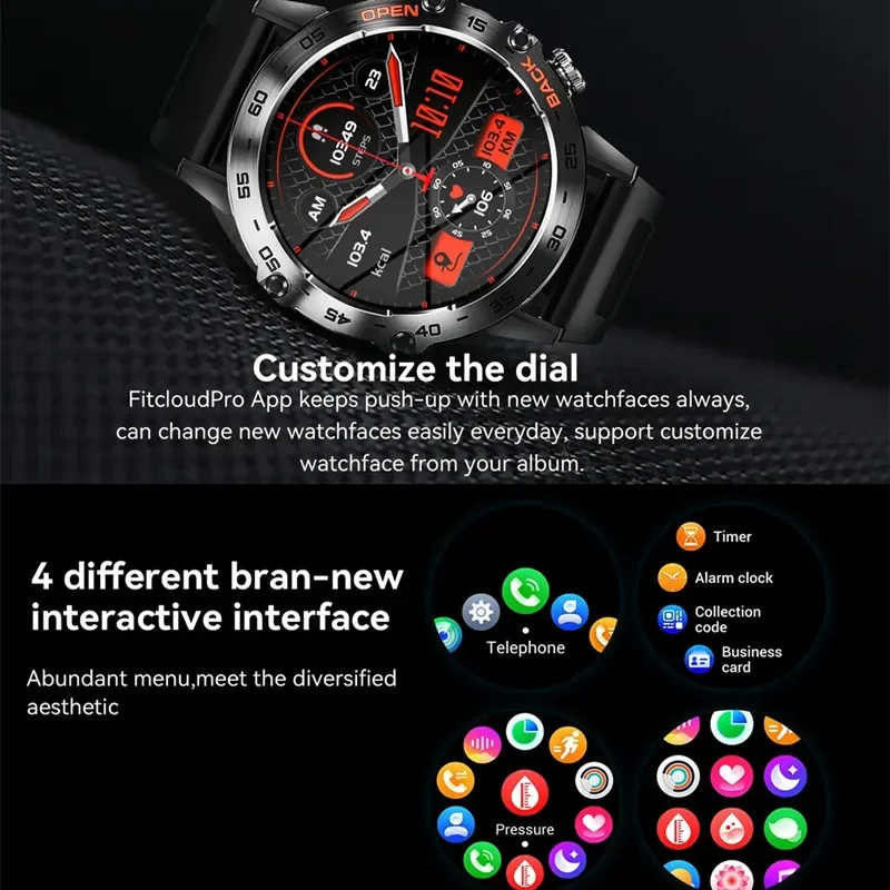 Reloj inteligente K52 Bluetooth llamada 1,39 pulgadas IPS pantalla grande 400mAh Larga modo de reposo monitoreo de salud deporte al aire libre hombres mujeres Smartwatch
