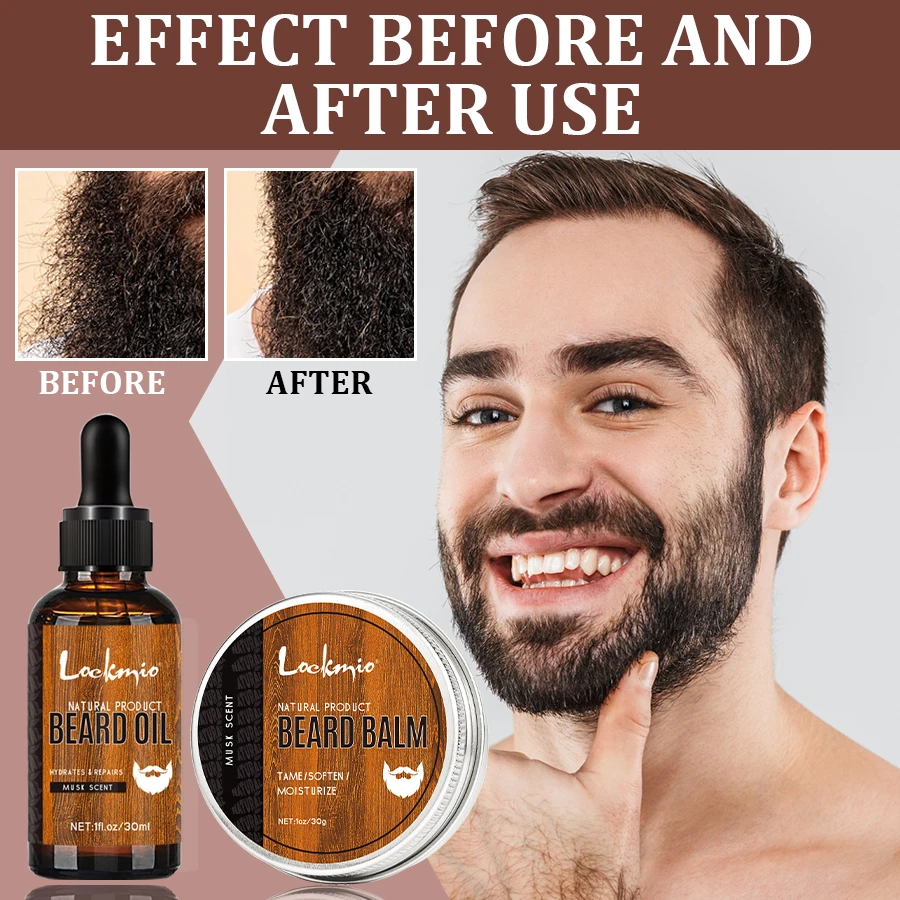 Natural Musk Scent Beard Oil And Balm Moisturizing Smoothing Soften Wax Cream Reduce Frizz And Split Ends Beard Care Essence Oil