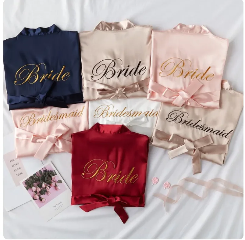 Bride To Be Team Bride Satin-Silk Robe pernikahan Bridesmaid jubah wanita Bridal Shower pesta hadiah dekorasi pernikahan