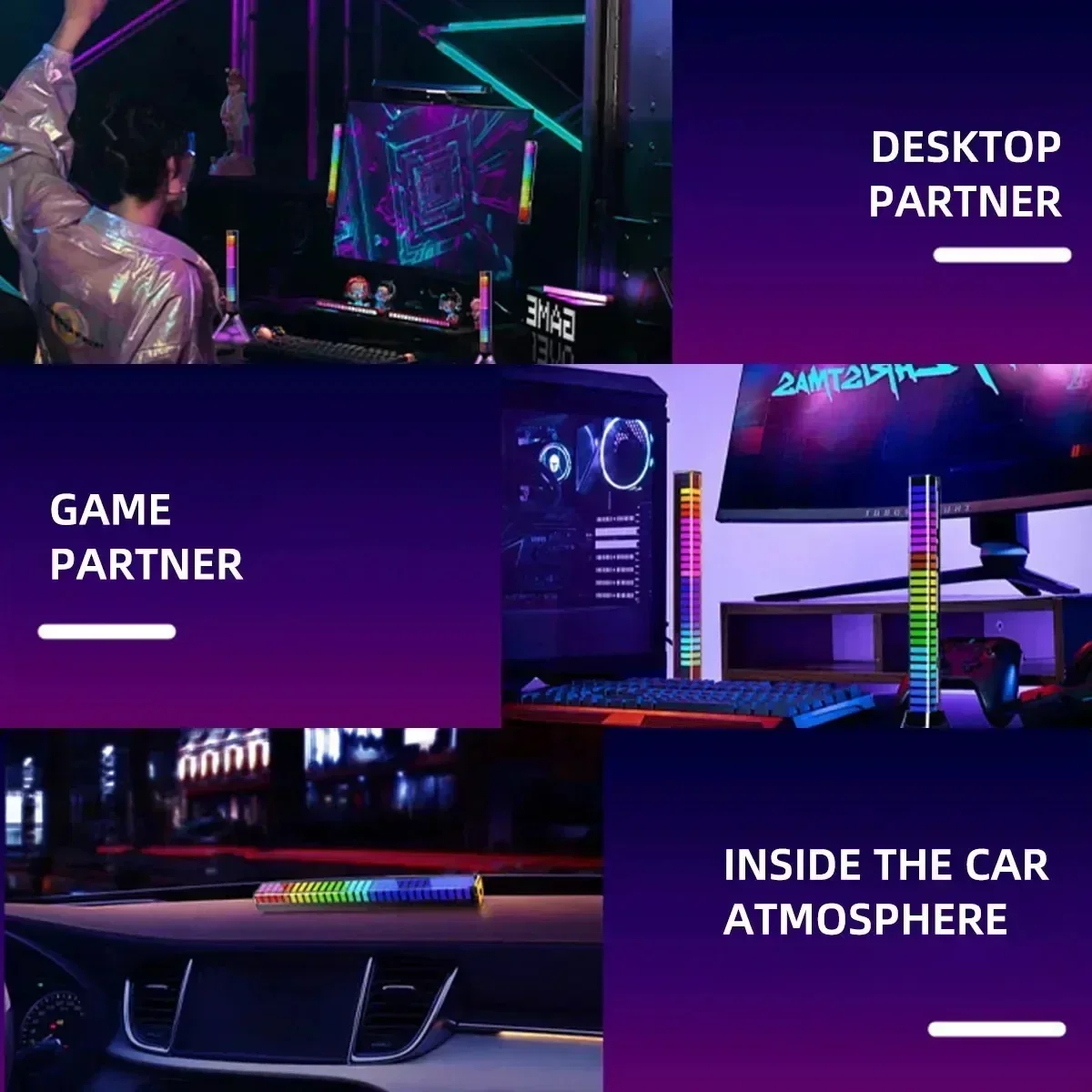 RGB เสียงรถกระบะโคมไฟ LED ไฟบรรยากาศเพลง SYNC Muticolor Music Rhythm Light สําหรับงานปาร์ตี้ Esports ห้องตกแต่งรถยนต์