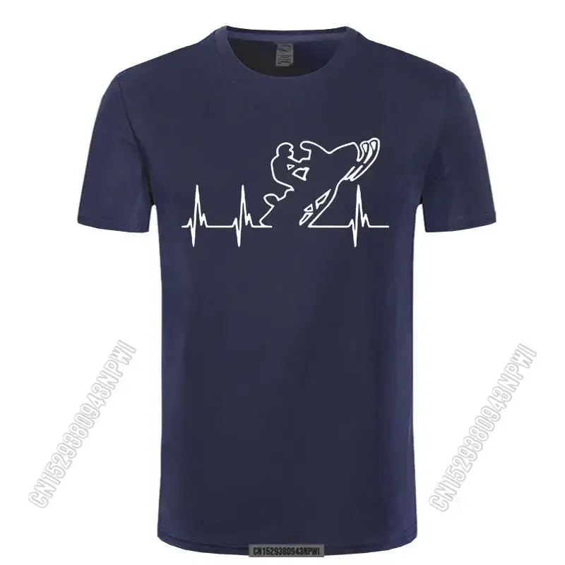 Heartbeat Snowmobile Print T Shirt Men August Funny T-Shirt Men Causal Cotton Tees Sporting Tops Printed Tops Tee