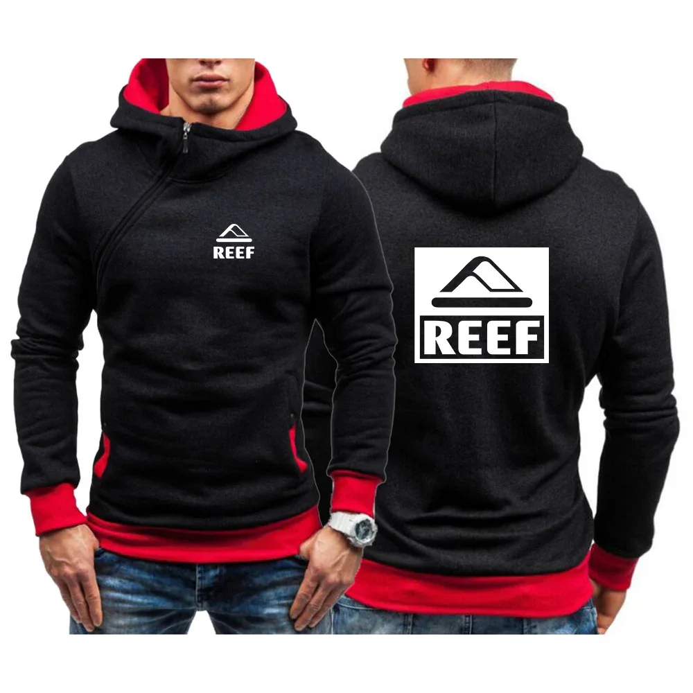 

Reef 2024 Men's New Spring Autumn Printed Hoodie Diagonal Zipper Hoodie Sweatshirts Popular Sportswear Streetwear Pullovers Tops