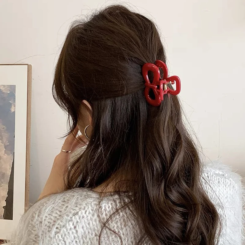 1/2 قطعة خمر أنيقة البولكا نقطة القوس الأحمر مشبك شعر القرش مخلب المشبك دبوس الشعر باريت الكورية الشعر أغطية الرأس اكسسوارات للنساء #5