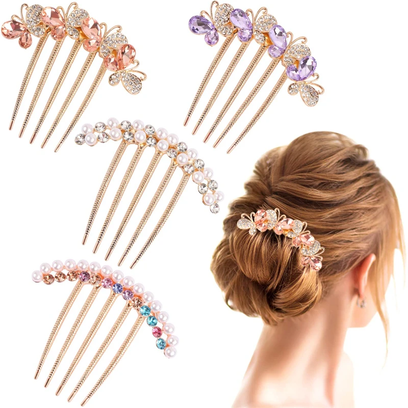 Peineta de cristal con perlas para mujer, accesorios para el cabello para niña, tarjeta decorativa para el cabello con diamantes de imitación a la moda