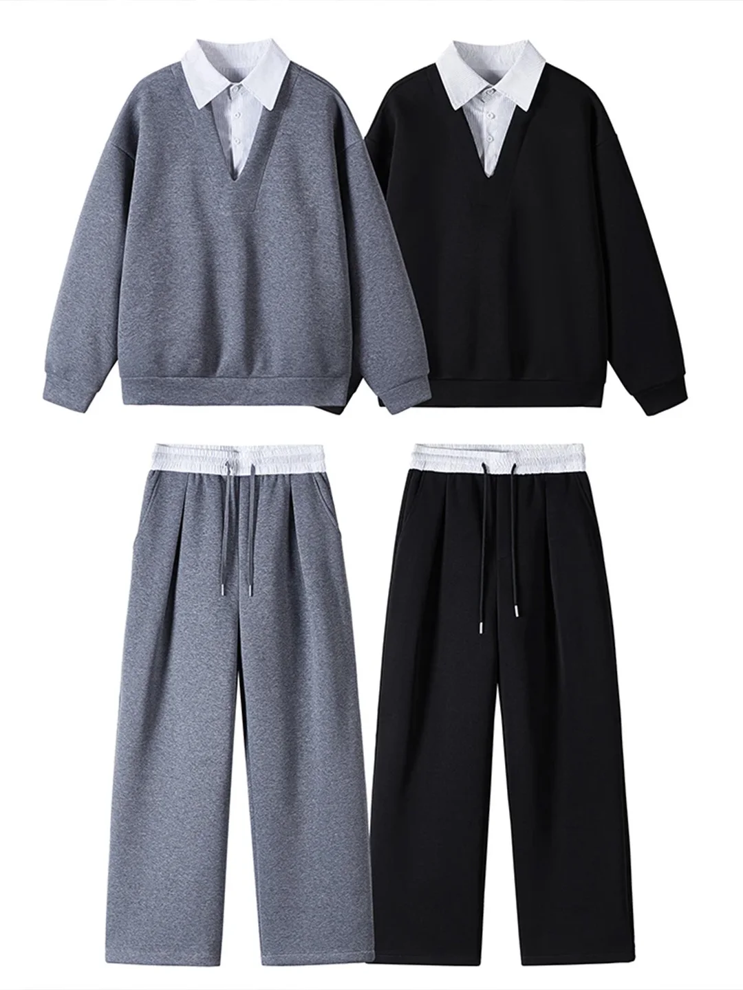 

Мужской повседневный комплект из свитшота и брюк с воротником-стойкой, длинный рукав, осенне-зимний костюм из двух предметов, удобный, из смесового хлопка и полиэстера