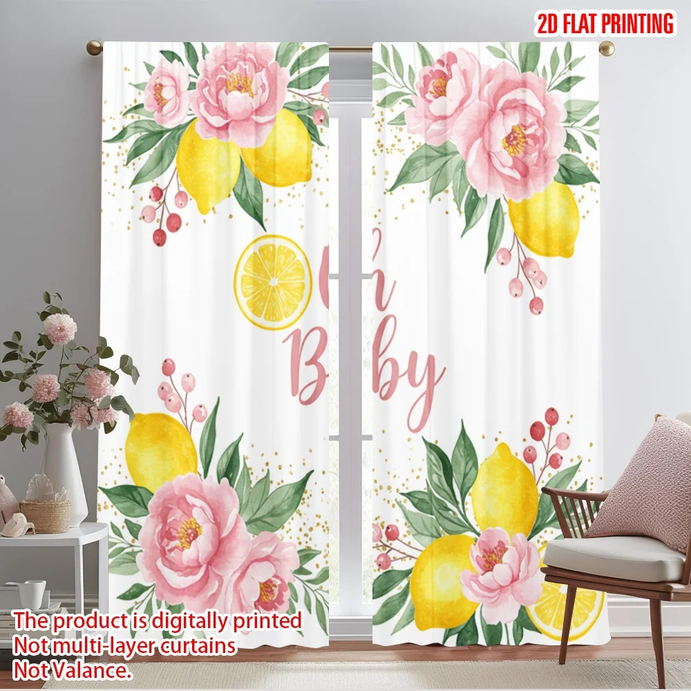 

2pcs 2D flat printing Window Treatment Curtains Oh Baby Lemon Flowers Fabric Without Electricity Family Party Perfect for Home