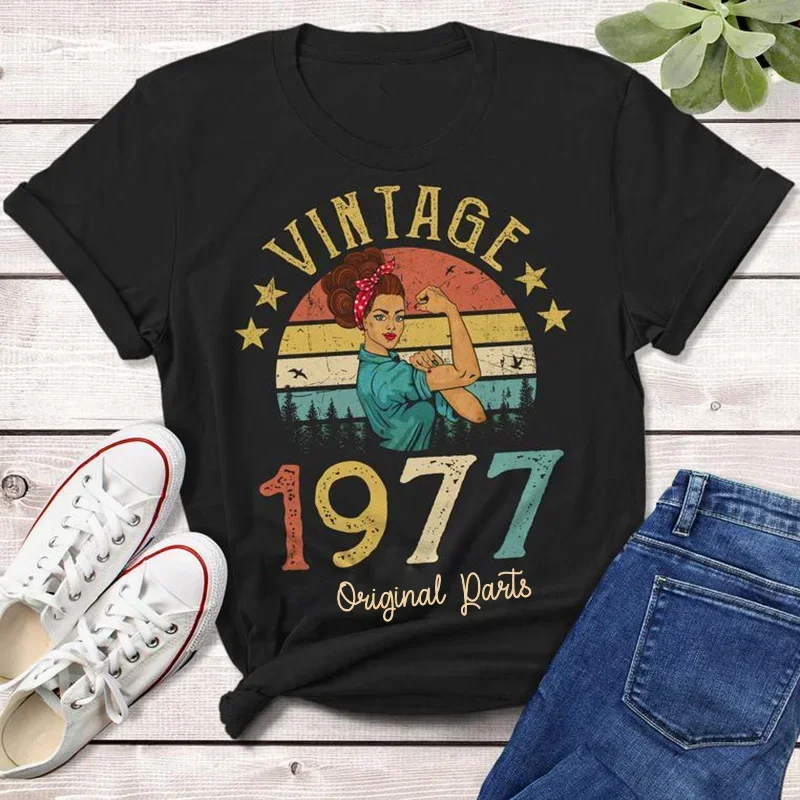 Vintage 1977 Original Parts T-Shirt Rosie Women 47years old 47th Birthday Gift Idea Girl Mom Wife Daughter Funny Retro Tee