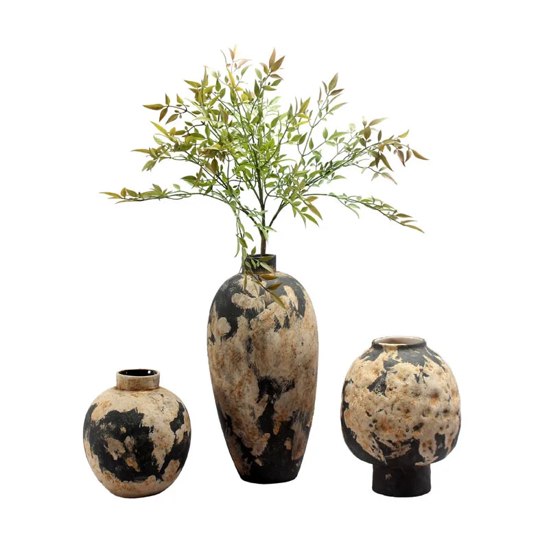Wabi sand wind ceramic vase dry flower arrangement device retro old style homestay decoration ornament