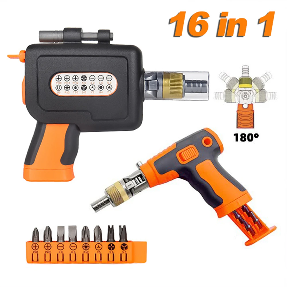 16 in 1 Multi-angle Bidirectional Ratchet Screwdriver Adjustable Angle Hidden Bit Magazine Portable Multifunctional Repair Tools