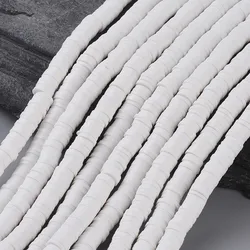 1 Strand Eco-Friendly Handmade Polymer Clay Beads Disc/Flat Round Heishi Beads White 6x1mm Hole: 2mm about 380~400pcs/strand