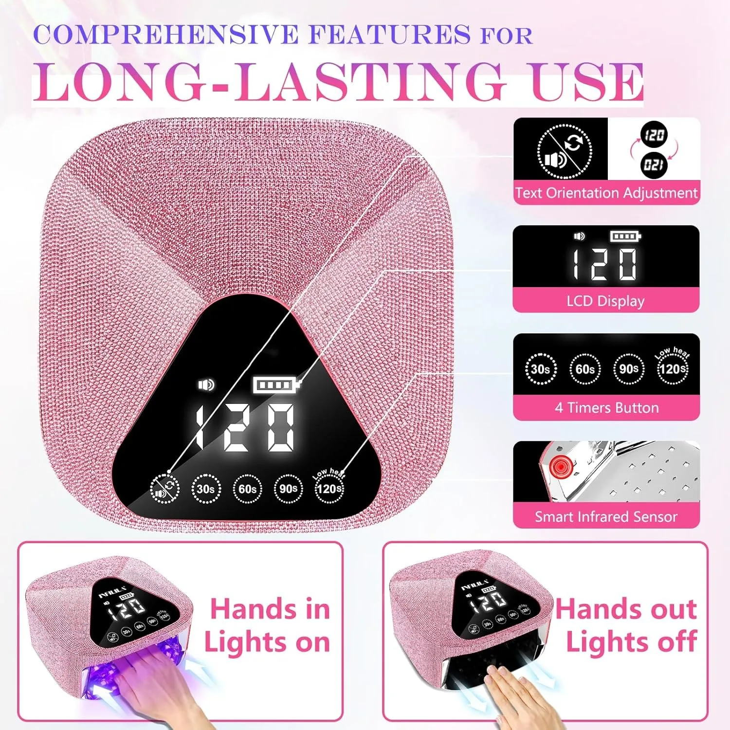 Lâmpada uv recarregável para unhas, 30leds, luz uv sem fio para unhas, lâmpada de cura profissional para gel com tela sensível ao toque, ferramentas de salão de beleza