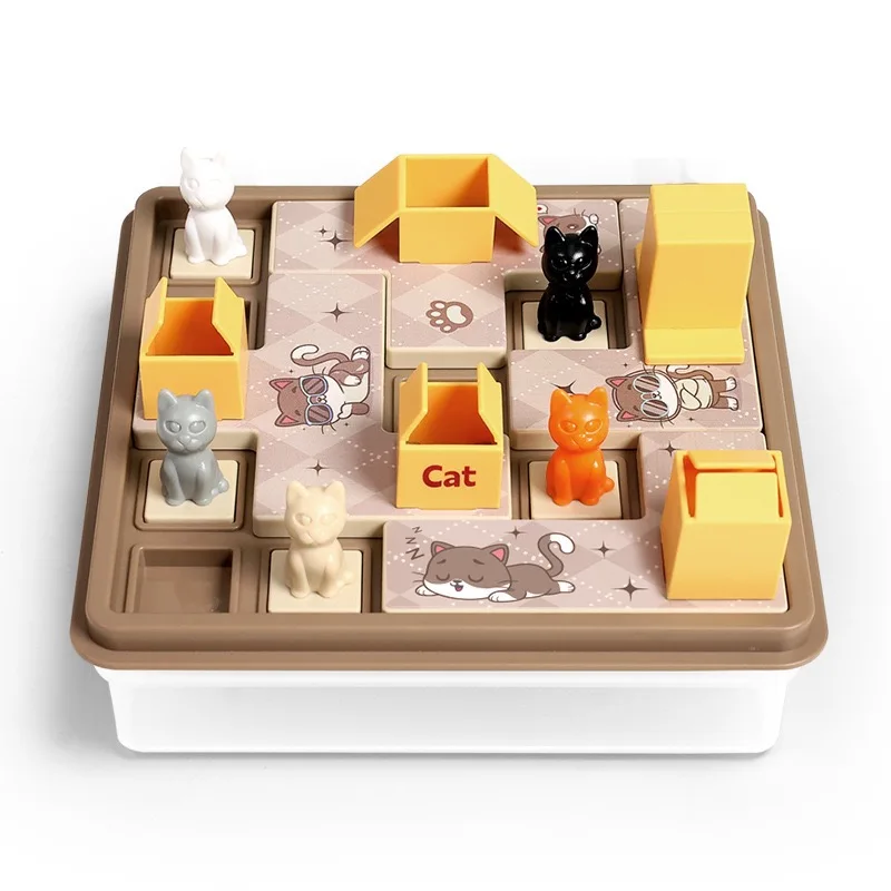 Jeu de société cache-cache. Un jeu de logique éducatif pour enfants appelé "Hide the Cat in the Express Box". Jeux parent-enfant.