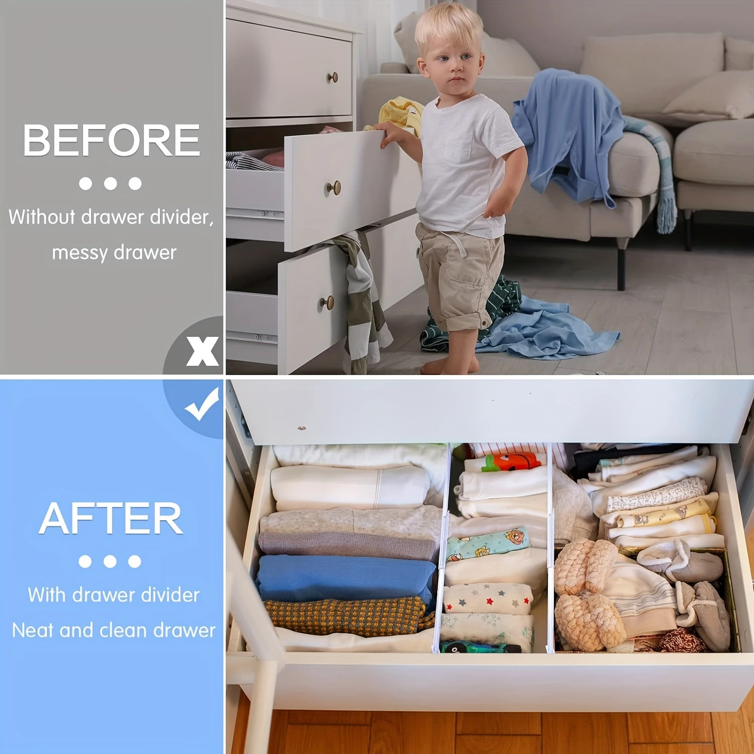 10pcs Adjustable Clear Plastic Drawer Dividers, Expandable From 11 To 19 Inches,  Organizers For Bedroom, Kitchen, Office