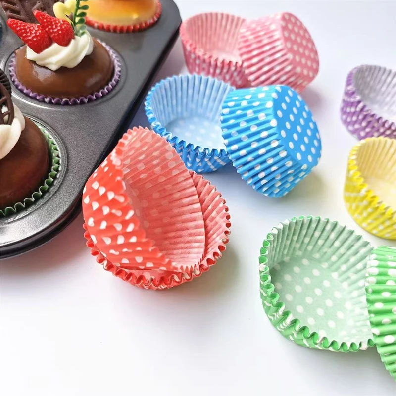 100Pcs Polka Dot Cake Paper Liners, Oil-Proof Baking Cups, Perfect for Cakes, Desserts, and Party Decorations