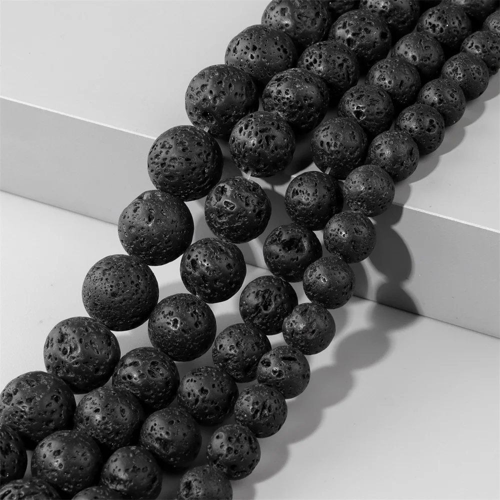 4/6/8/10/12/14/16mm Natural Black Lava Bead Round Volcanic Loose Spacer Stone Beads For Jewelry Making Accessories Supplies 15