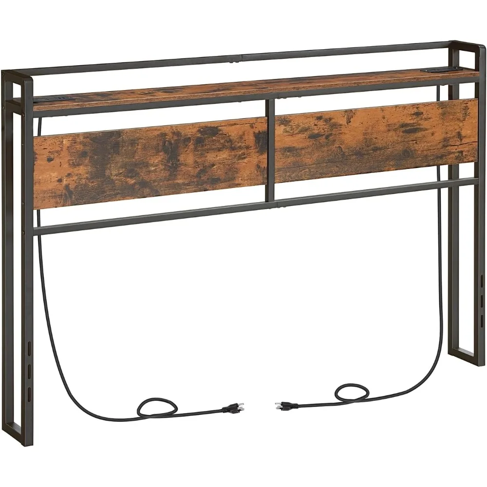 

Headboard Queen Size, Headboard with 2 Outlets and 4 USB Ports, Adjustable Height, Storage Rack, Sturdy and Stable, Easy Assemb