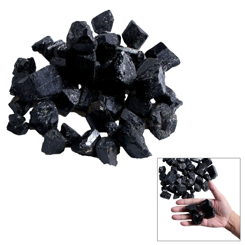 100 جرام حجر كريستال التورمالين الأسود 2 سنتيمتر لصنع المجوهرات ديكور داخلي طلاء النسيج الأيونات السالبة الإصدار الأشعة تحت الحمراء