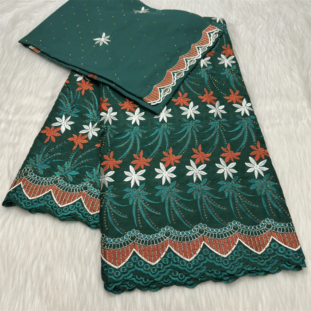 

2026 Green African Embroidered Lace Fabric Swiss Voile Cotton Lace Fabric 5+2 Yards Nigerian High Quality For Women Party Dress