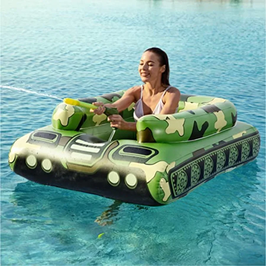 

Inflatable Tank Swimming Pool Floaties with Water Cannon Gun Swim Floaty Rafts for Lake Beach and Pool Party Toys for Boys Girl
