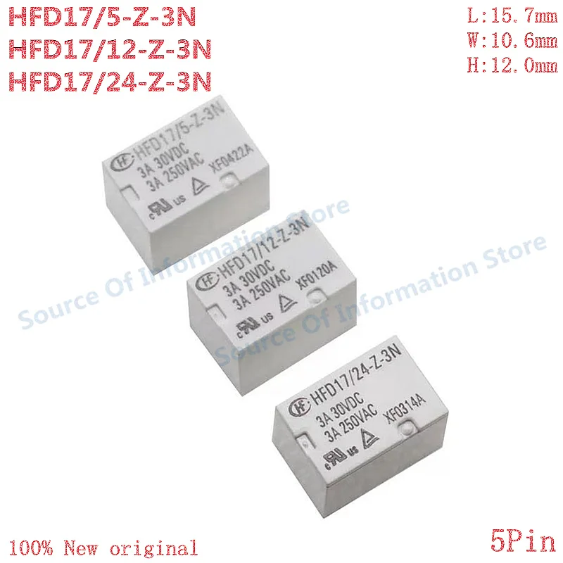 

10Pcs HFD17/5-12-24-Z-3N Mini Low Power PCB Relay 5V 12V 24V DC 3A 5Pin High Stability SPDT Signal Switch Relay