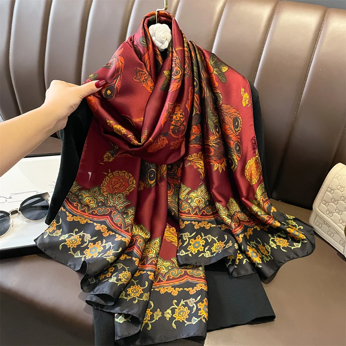 180*90cm Luxury Brand Women Summer Silk Scarves Shawls Lady Wraps Soft Female Geometry Beach Stole Bandanna Foulard Muffler