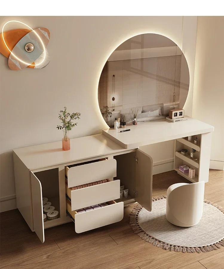 

Dresser Modern Simple Cream Style Storage Integrated Large Mirror Makeup