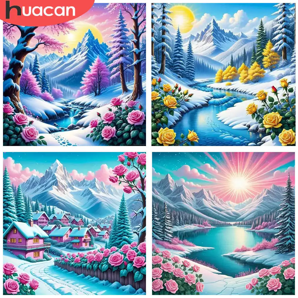 HUACAN 1 stücke Diamant Malerei Surreal Winter Landschaft Bäume Schnee Blumen Szene Strass 5D DIY Diamant Stickerei Kits Kunst